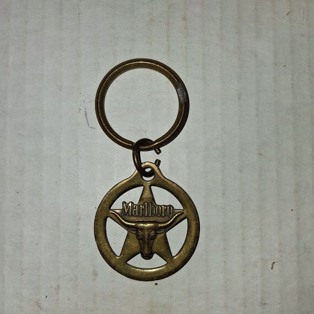 Marlboro Key Chain Key Ring Brass Longhorn Steer Star Western Vintage